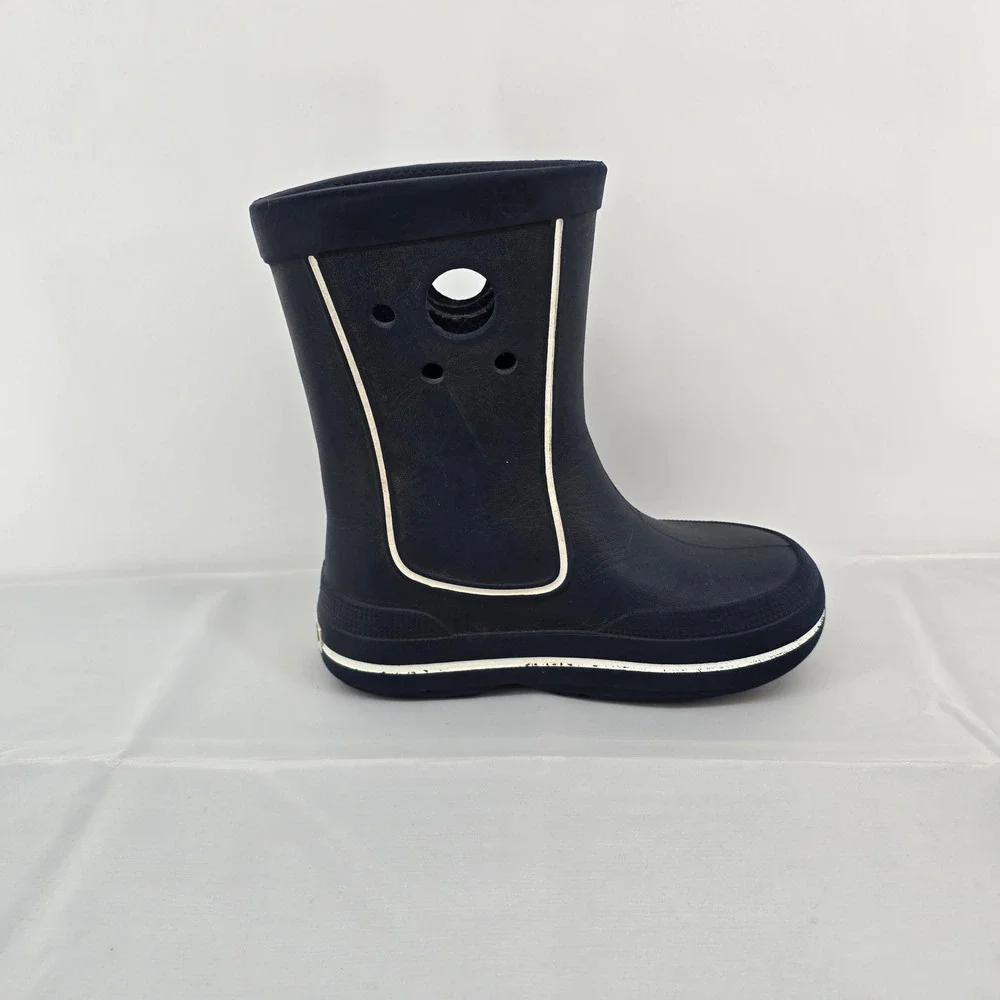 Crocs Crocband‎ Rain Boots Navy Blue White Kids Size 10 11 Waterproof Pull On